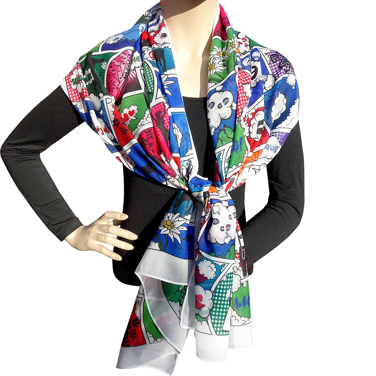 Chiffon-Schal "Alpen-Comic"