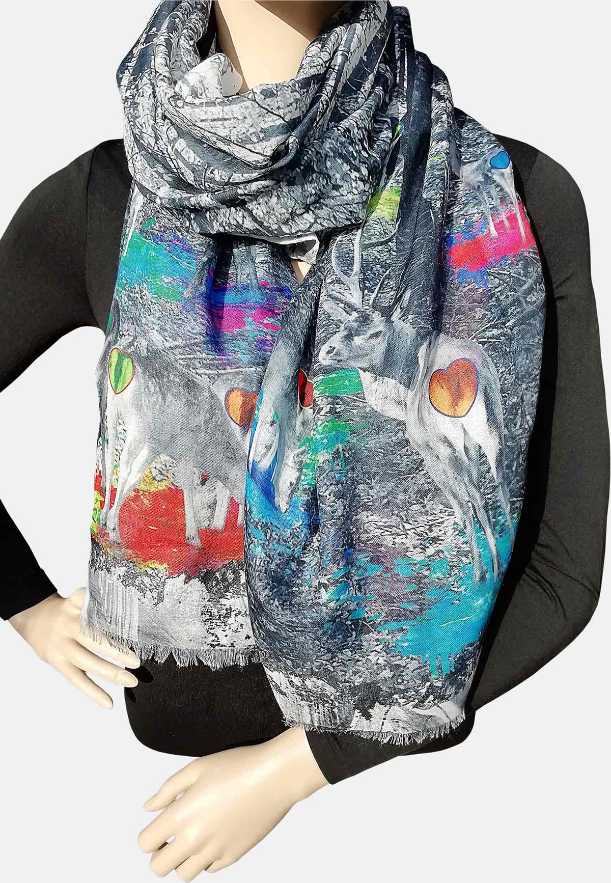 XXL-Damen Schal "Hirsch mit Herzerl"