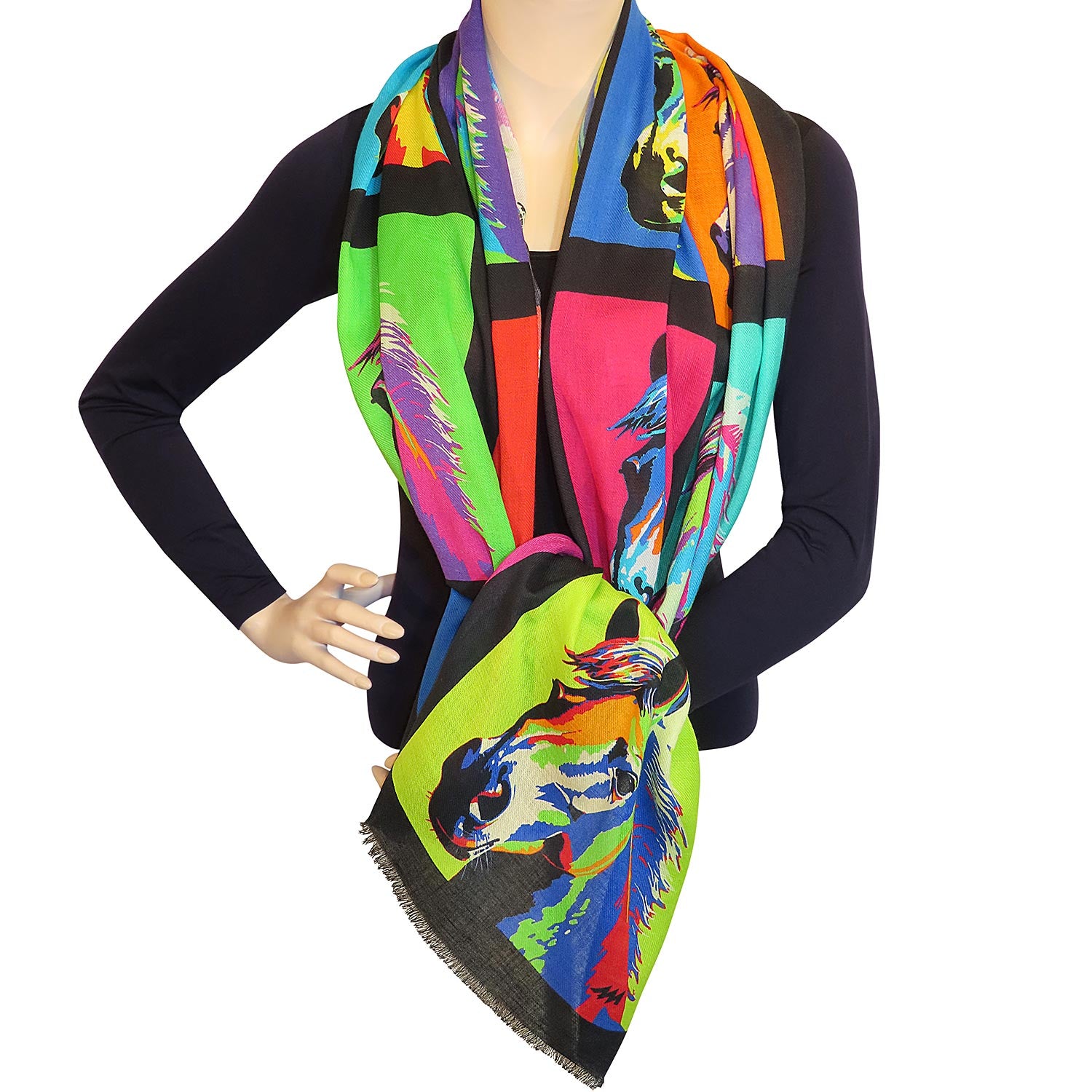 Baumwoll-Schal mit Seide "Pop Art Pferd"
