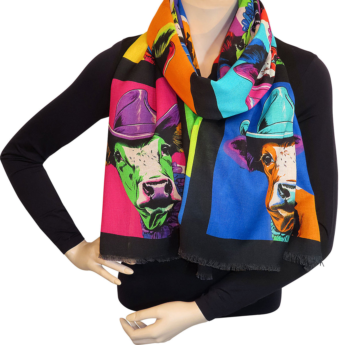 Baumwoll-Schal mit Seide "Pop Art Kuh"