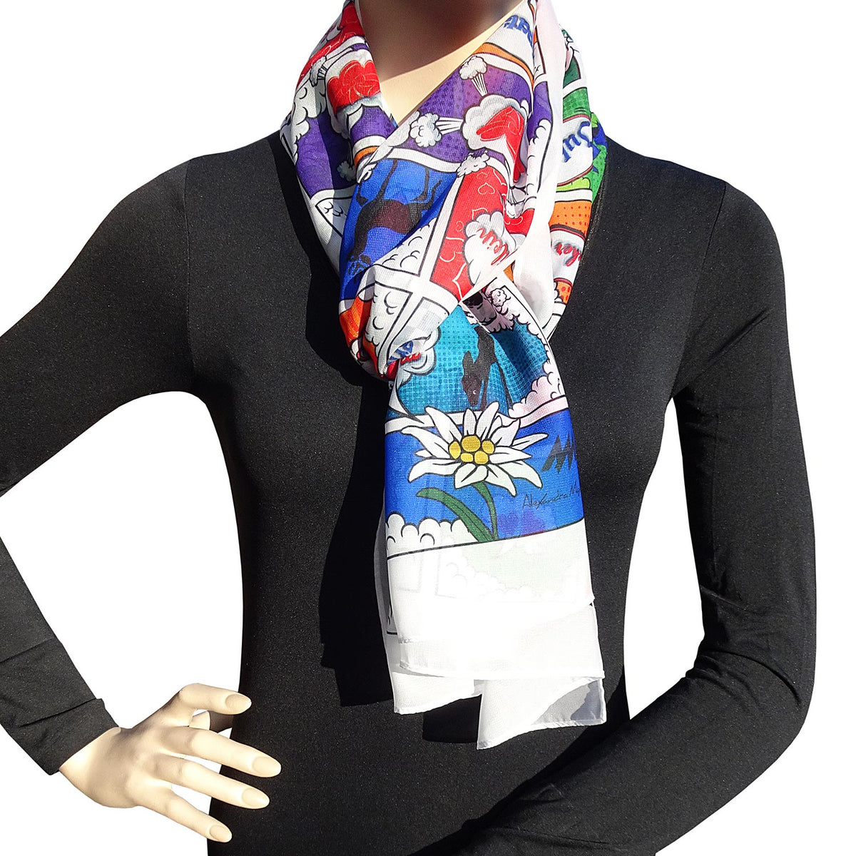 Chiffon-Schal "Alpen-Comic"