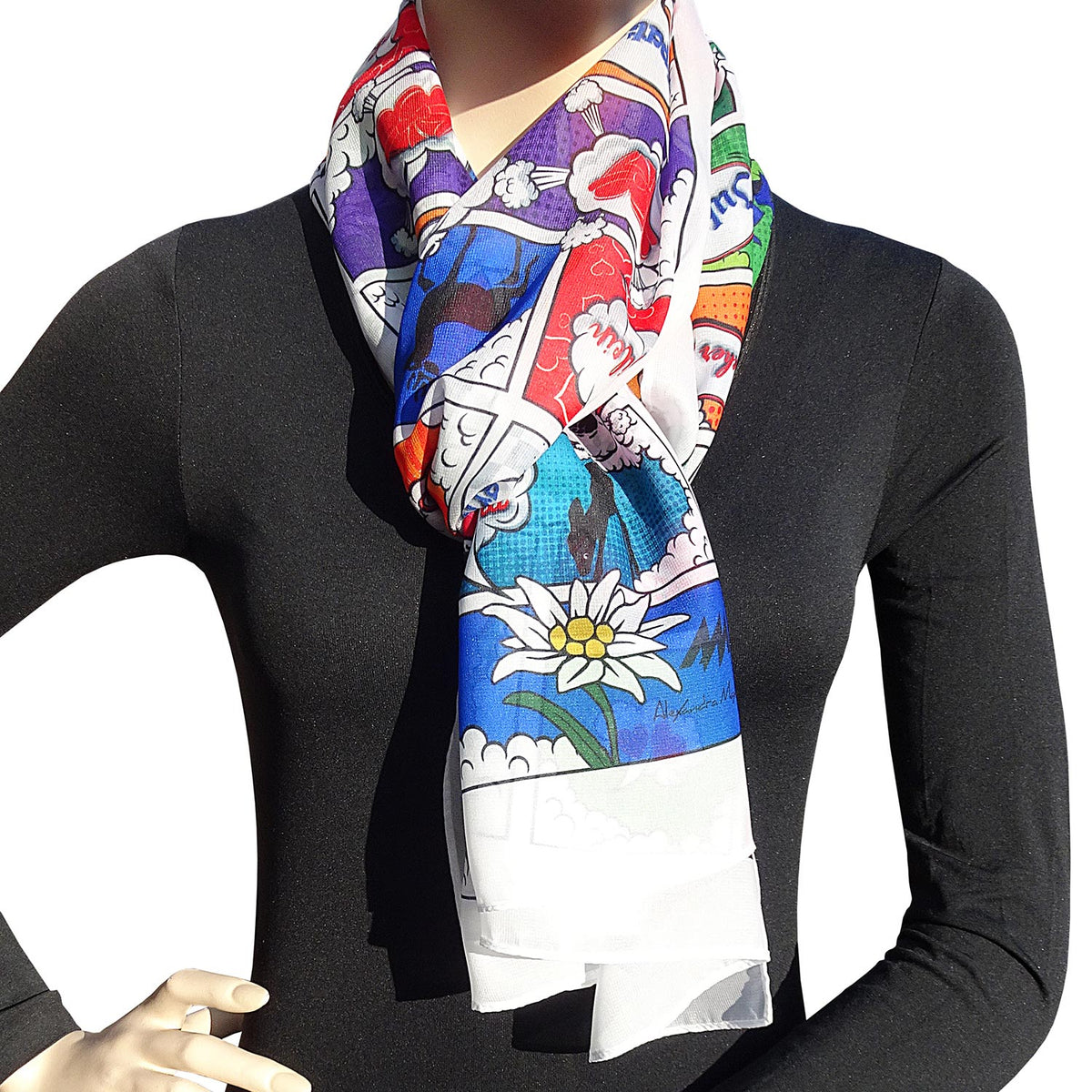 Chiffon-Schal "Alpen-Comic"