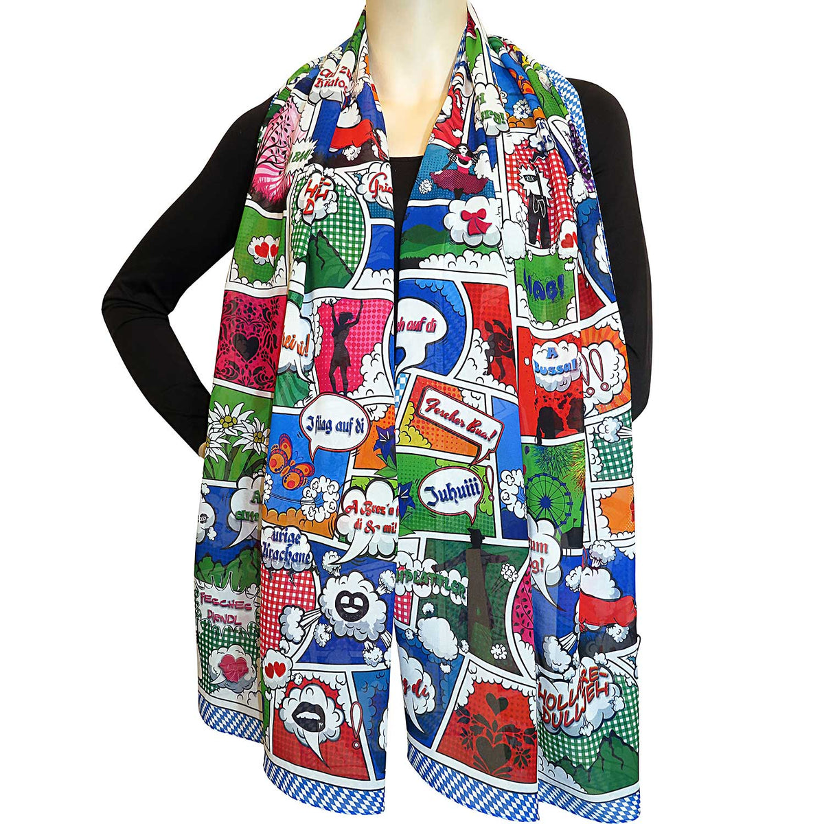 Chiffon-Schal "Alpen-Comic-Bayern Edition"