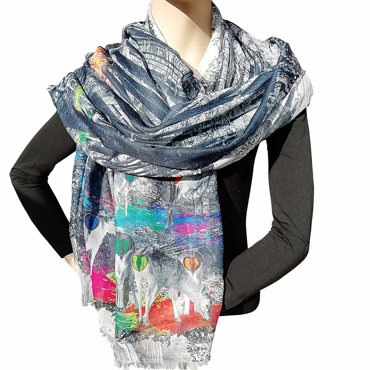 XXL-Damen Schal "Hirsch mit Herzerl"