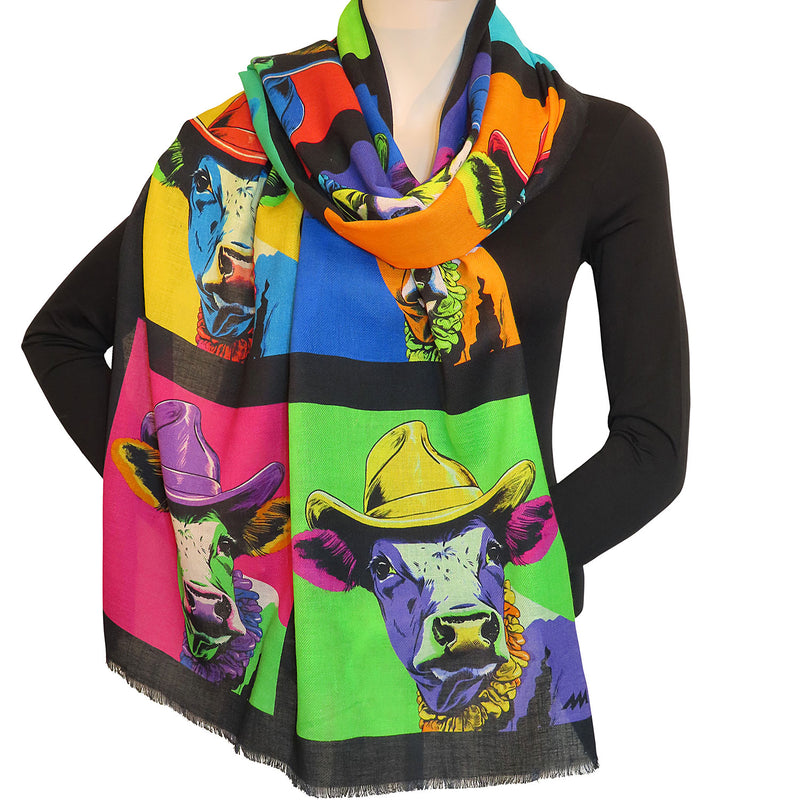 Baumwoll-Schal mit Seide "Pop Art Kuh"