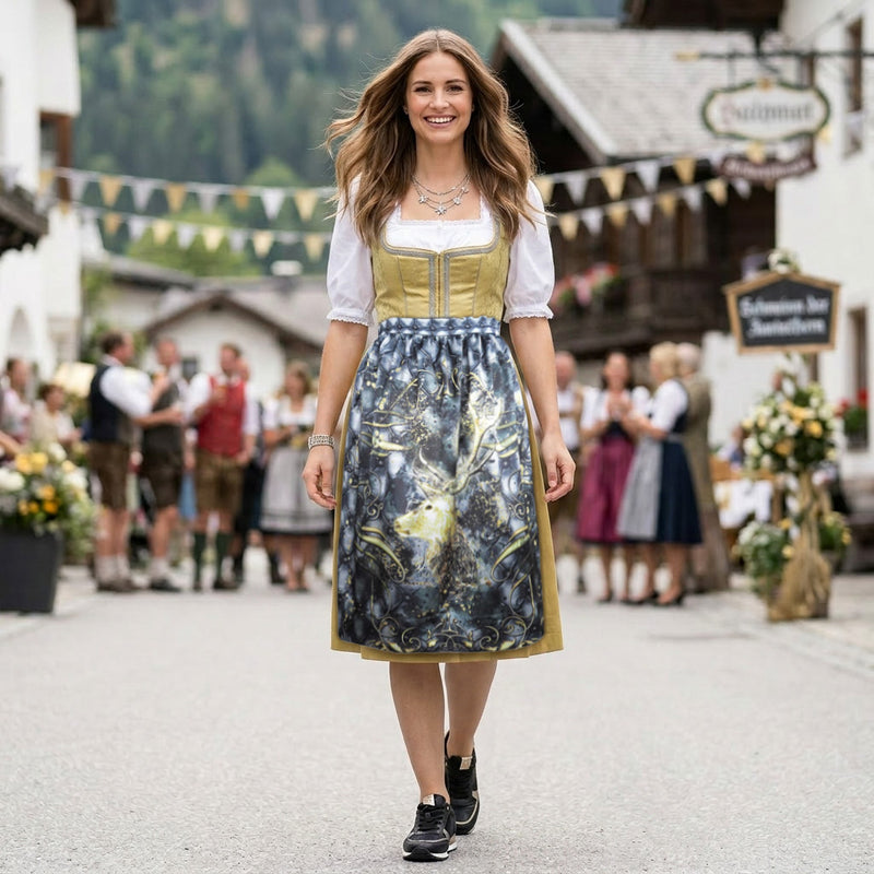 445-Dirndlschuerze-Goldener-Hirsch-Midi Ki-Model Front