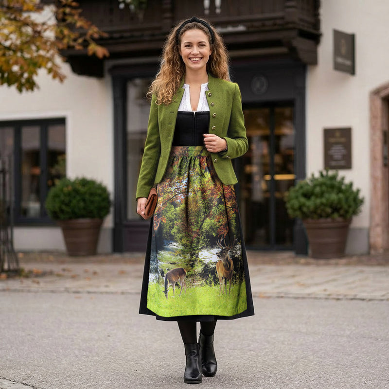 502-Dirndlschuerze-Midi-77cm-Waldlichtung-bunt-Alexandra-Maxa-TD-D07502-19 front Ki-Model