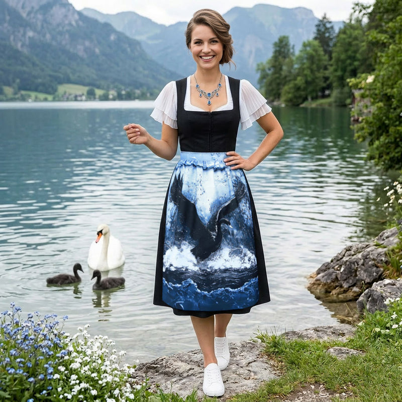 557-Dirndlschuerze-Black-Swan-67cm Ki-Model Design-Alexandra-Maxa Front