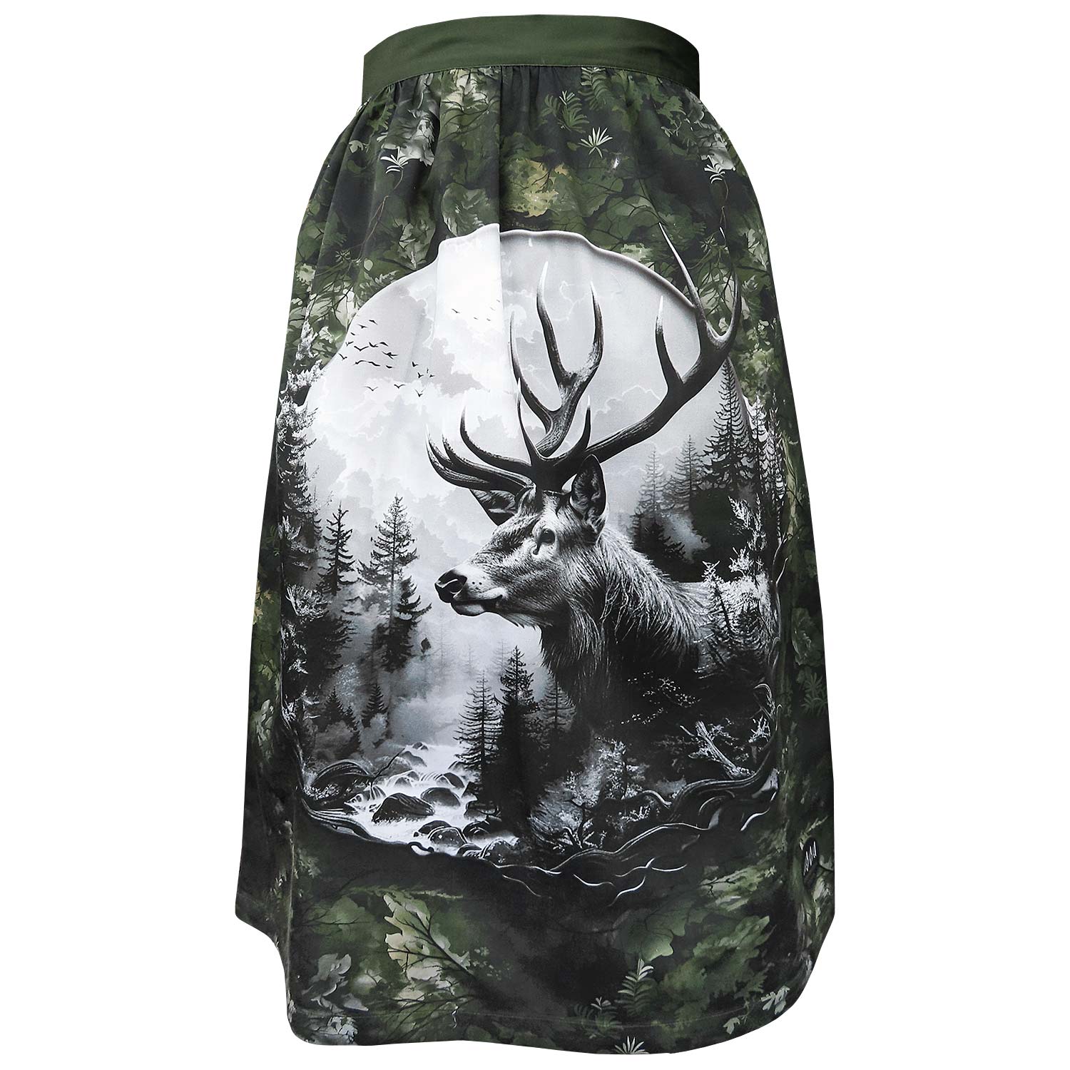 Dirndlschürze Hirsch im Nebelwald 77cm Freisteller Design Alexandra Maxa