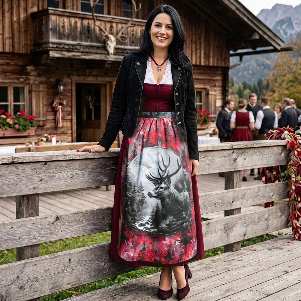 683_Dirndlschuerze_Hirsch-im-Nebelwald_Rot-Maxi-87cm_Ki-Model_web