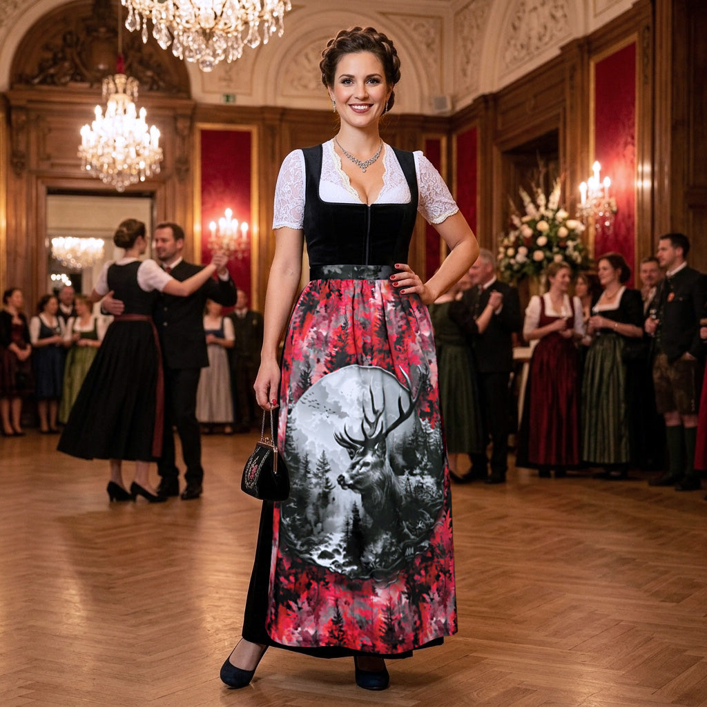 684_Dirndlschuerze_Hirsch-im-Nebelwald_Rot-Maxi-92cm_Ki-Model_web