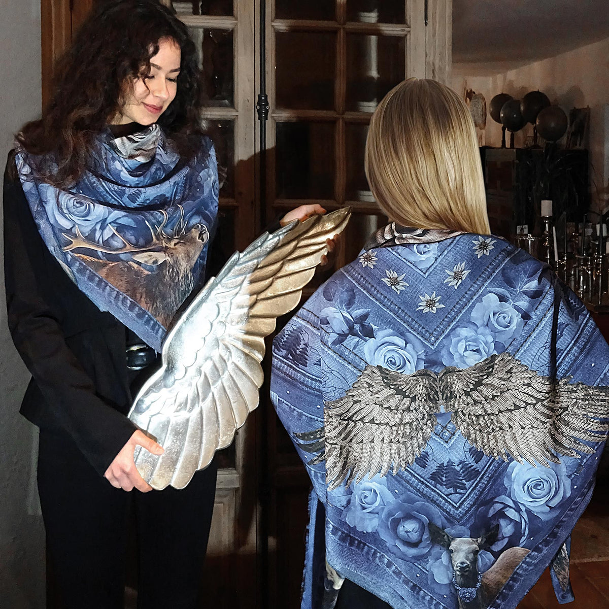 XXL-Tuch mit Seide "Wings On Jeans"