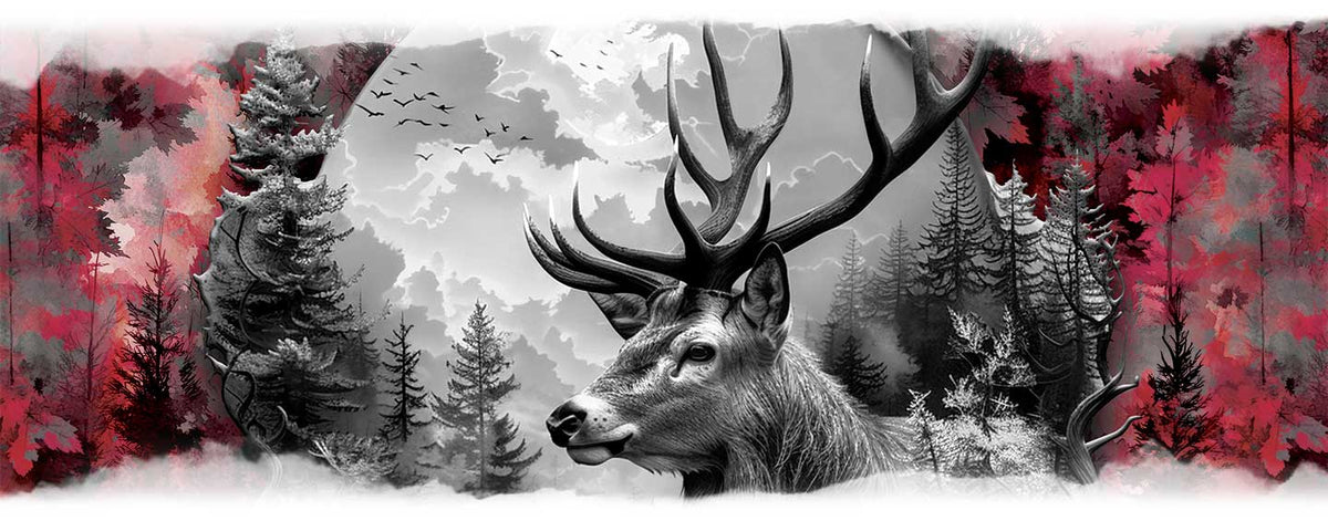 Dirndlschürze "Hirsch im Nebelwald" - Rot