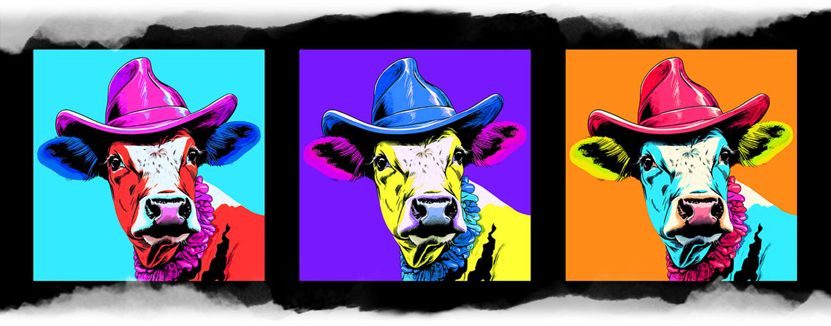 Baumwoll-Schal mit Seide "Pop Art Kuh"